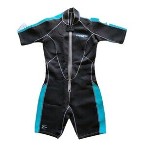 CRESSI LARGE Women's LIDO 2MM SHORTY WETSUIT BLACK & TEAL BLUE